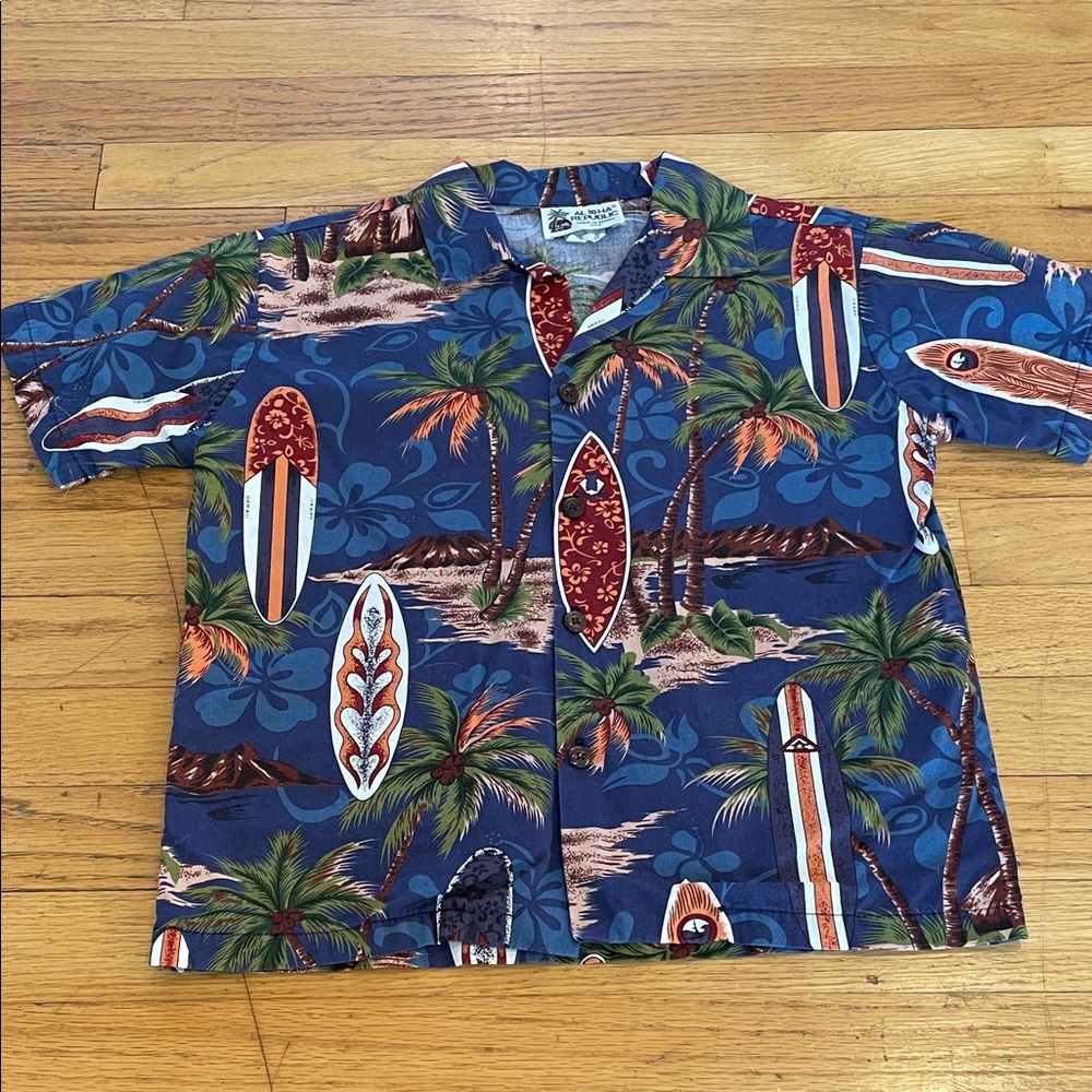 Boys' Blue Hawaiian Surf Print Button-Down Shirt
